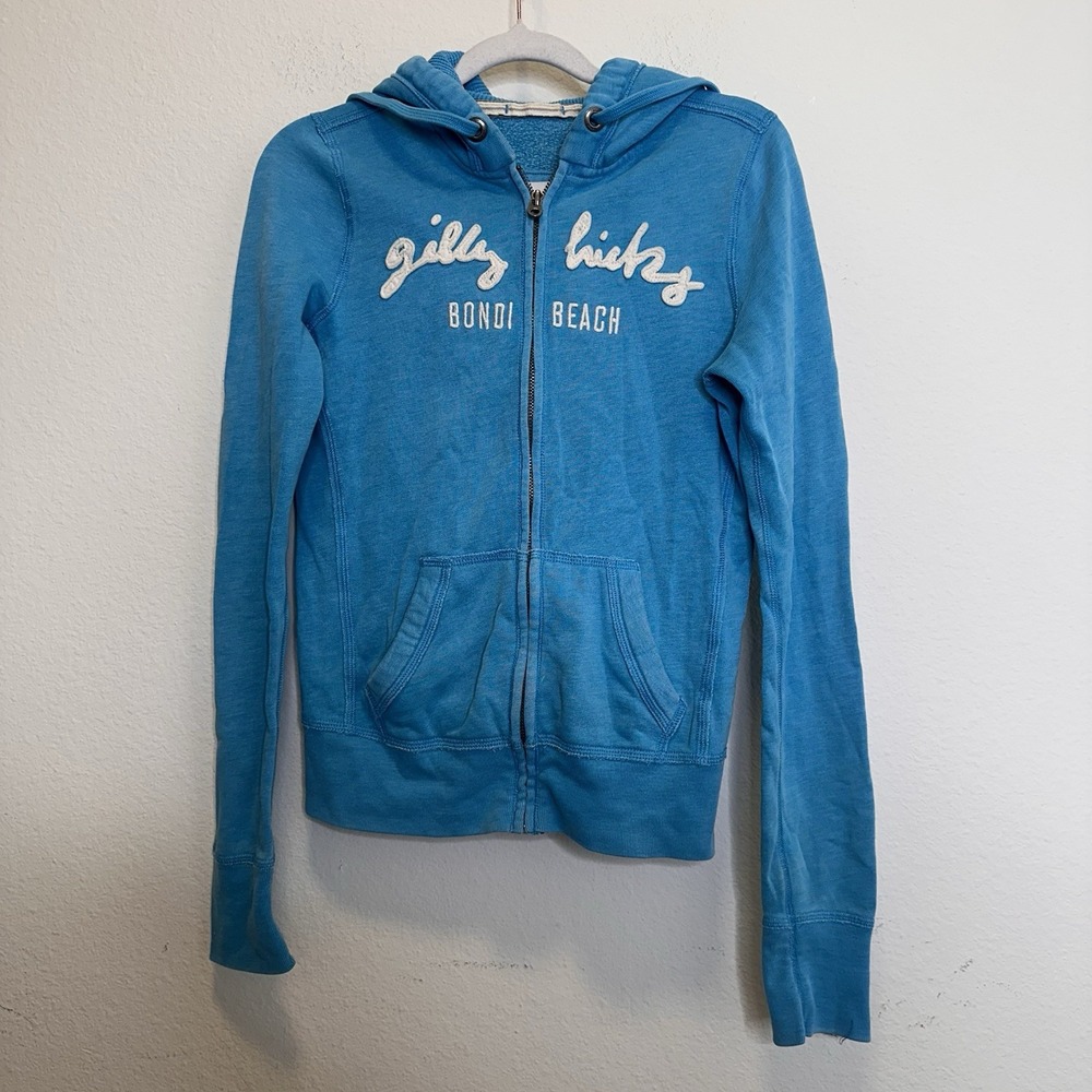 VTG Y2K Gilly Hicks Sydney Blue and White Full-Zip‎ Hoodie - Women's Small Logo